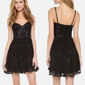 Y2K 2000s Jill Stuart Corset Mini Dress size 2 Goth Black Lace Cocktail Bustier